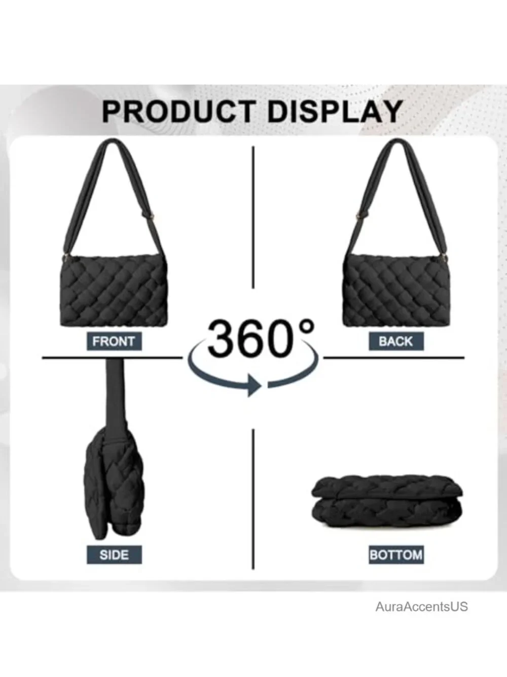 Small Puffer Crossbody Bag, Lightweight Quilted Woven Purse with Adjustable